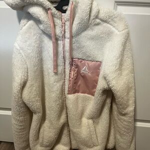 Reebok White Fleece Hoodie with Pink Trim